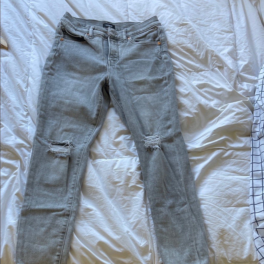 Express Gray Distressed Skinny Jeans